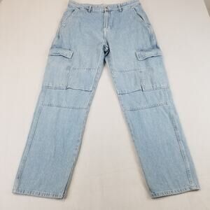 Y2K Style Pull & Bear Cargo Multi pockets Jeans Mens 32 Blue Baggy Fit Denim
